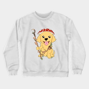 Golden Retriever Mushroom Druid | DND Dog | Fantasy Art | Red Mushroom Crewneck Sweatshirt